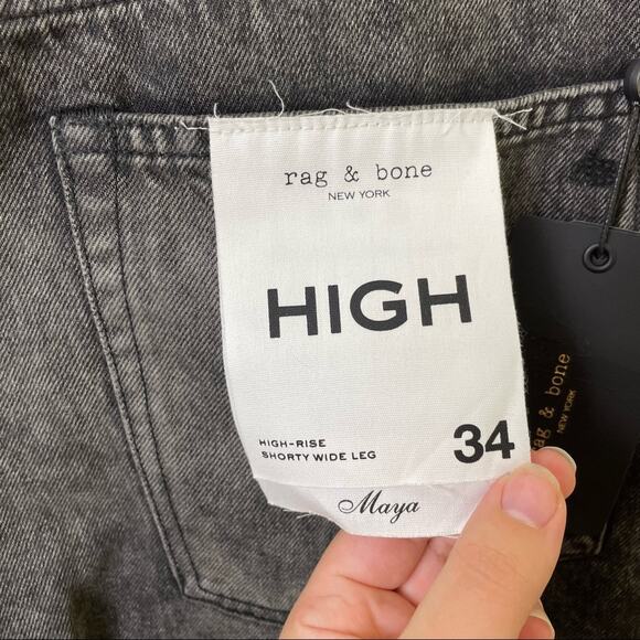 NWT Rag & Bone Maya High Rise Shorty Wide Leg Jeans in Black Opal Size 34 - Picture 9 of 16
